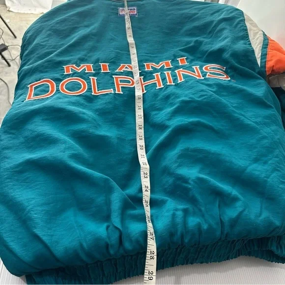 Vintage 90s Authentic Pro Line Miami Dolphins Logo Athletic Puffer Jacket Sz L - Picture 10 of 10